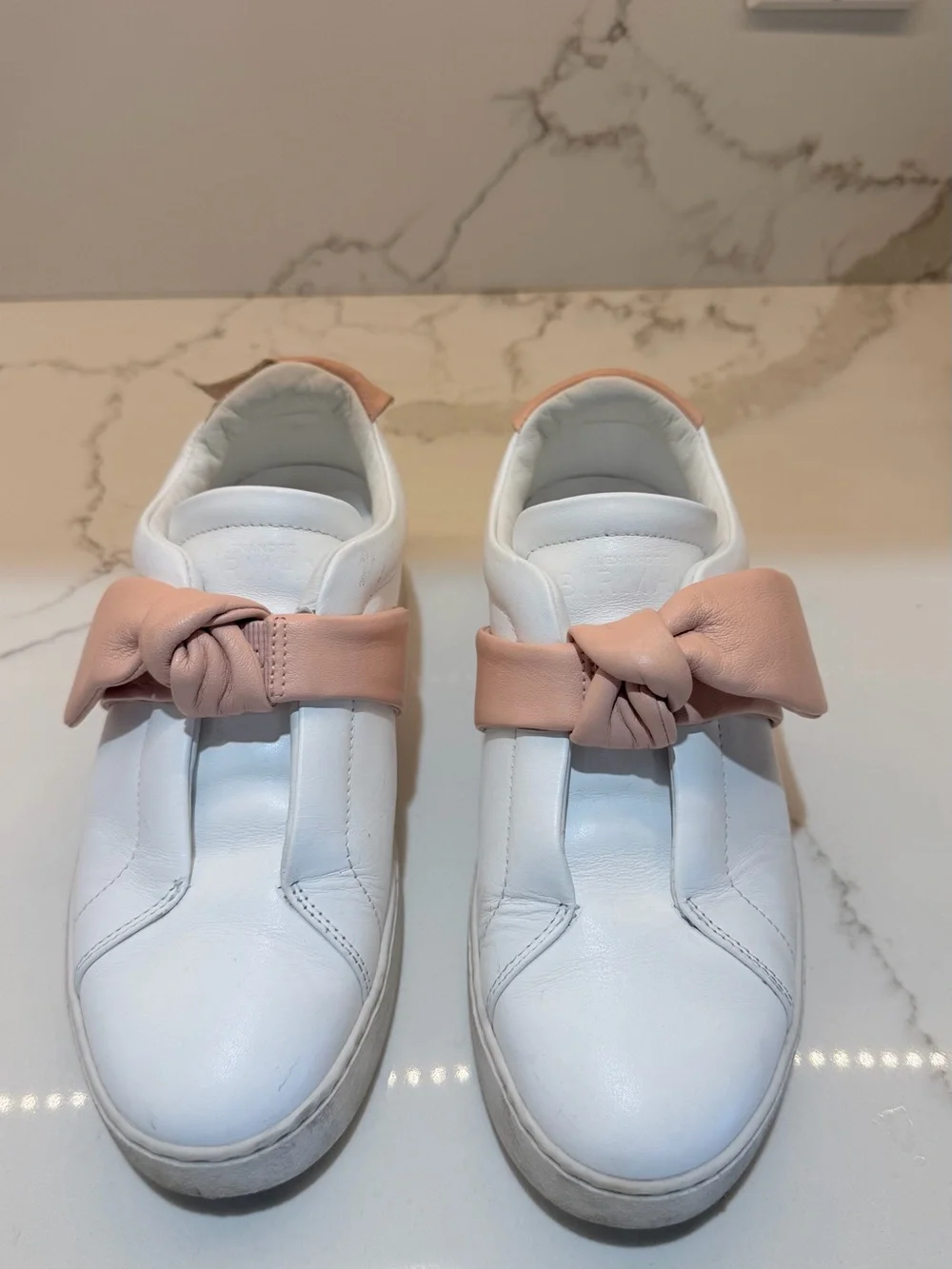 Alexandre Birman Clarita Bow Leather Sneakers White & Blush Pink Size 36